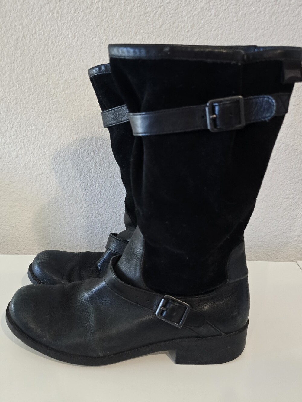 Camper Women’s Black Leather Biker Mid-Calf Boots Buckle Strap 39